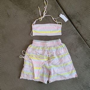 Frankie's Bikinis Linen Pastel Rainbow Stripe Shorts Small